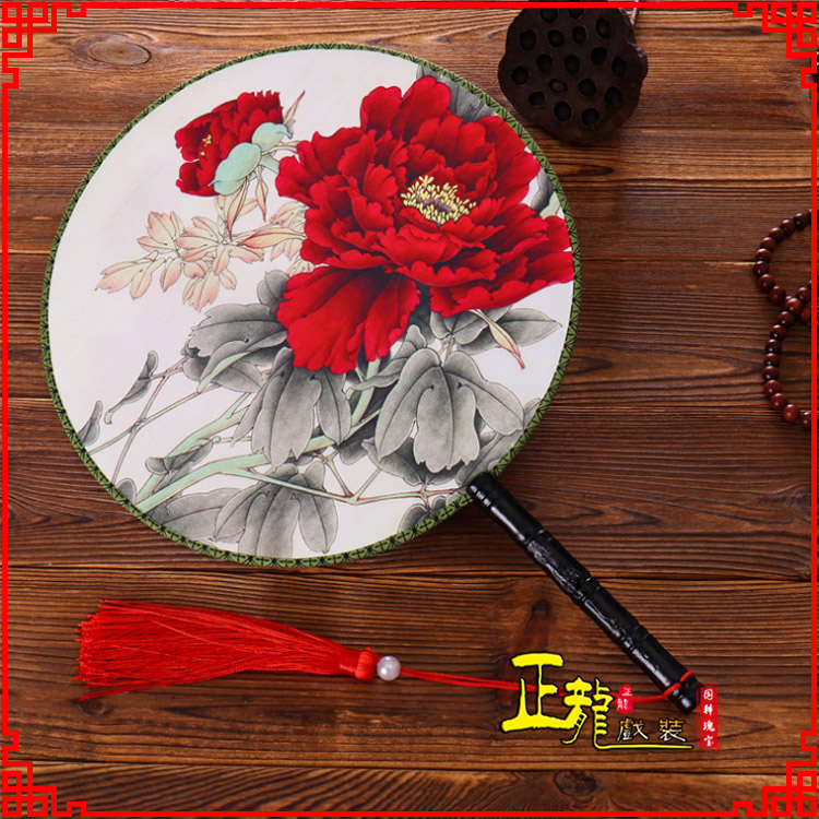 桐梓古典中国风团扇空白扇跳舞蹈扇 真丝宫扇